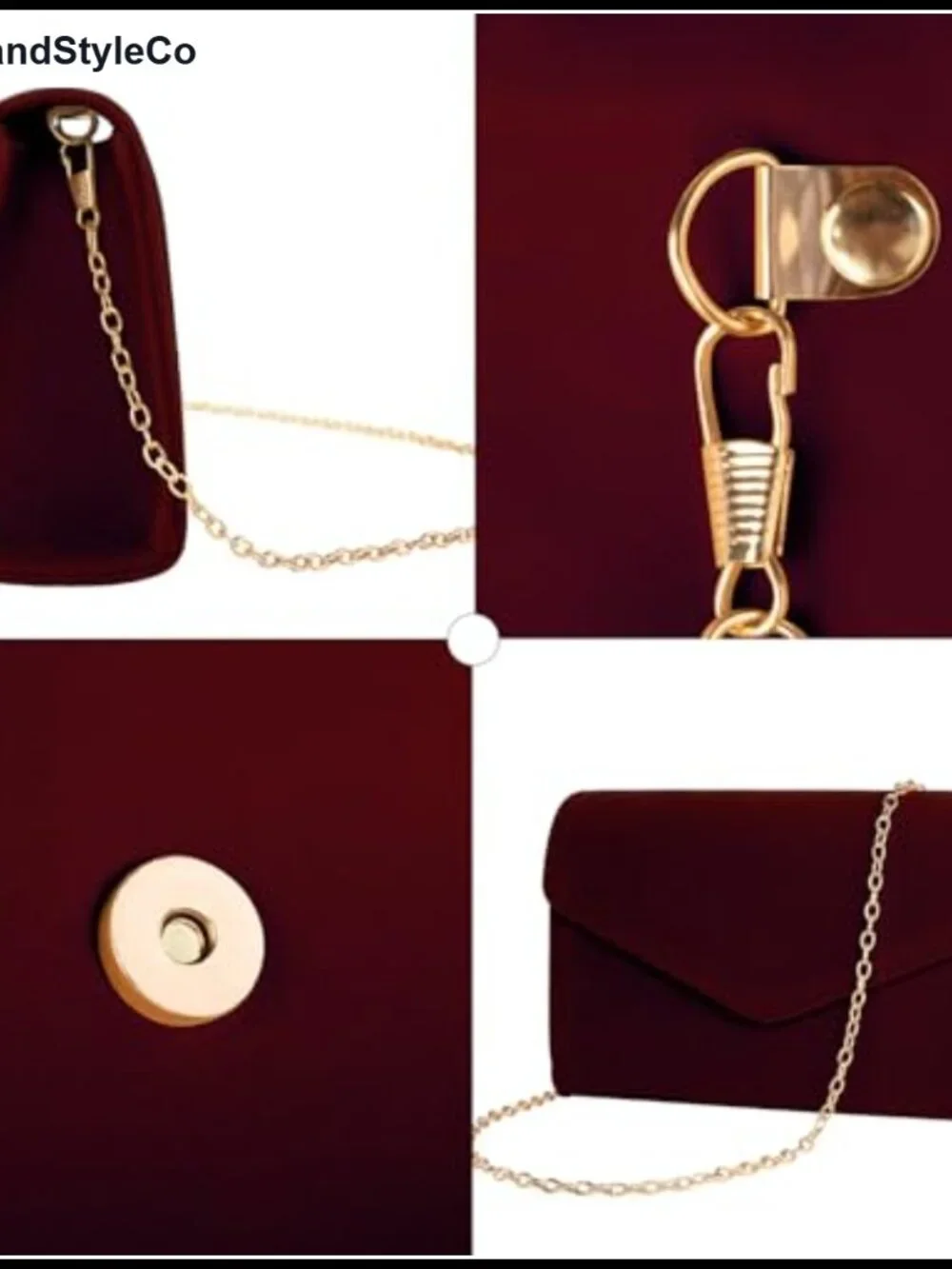 Faux Suede Evening Clutch Purse with Detachable Gold Chain